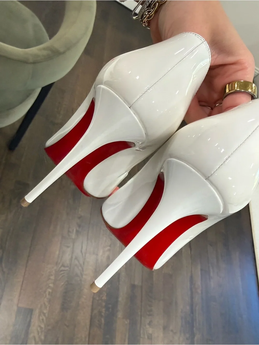 Christian Louboutin White Patent Pointed-Toe Pumps with Signature Red Sole - Picture 2 of 10
